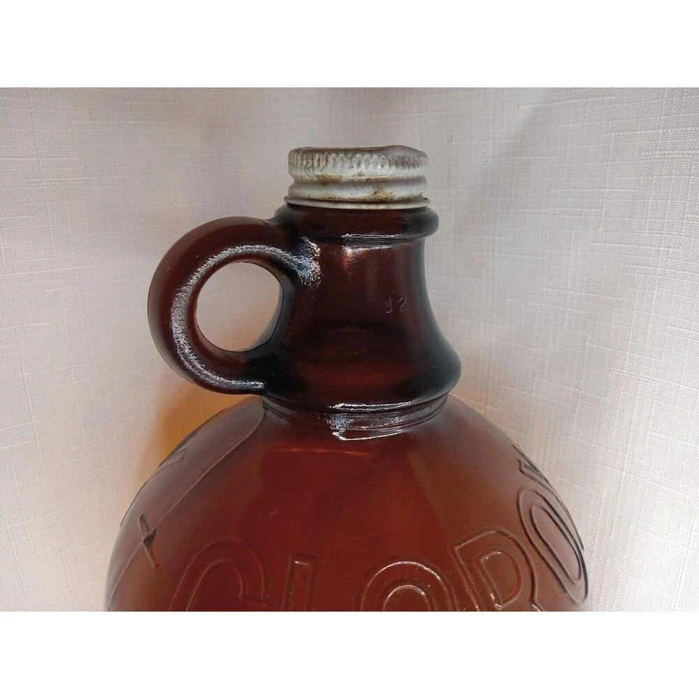 Vintage Clorox 1/2 Gallon Brown Glass Bottle Embossed One Finger W/ Original Lid